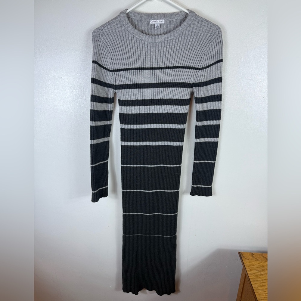 Ophelia Roe Sweater Dress Maxi Size Small Gray Black Business Casual Fall